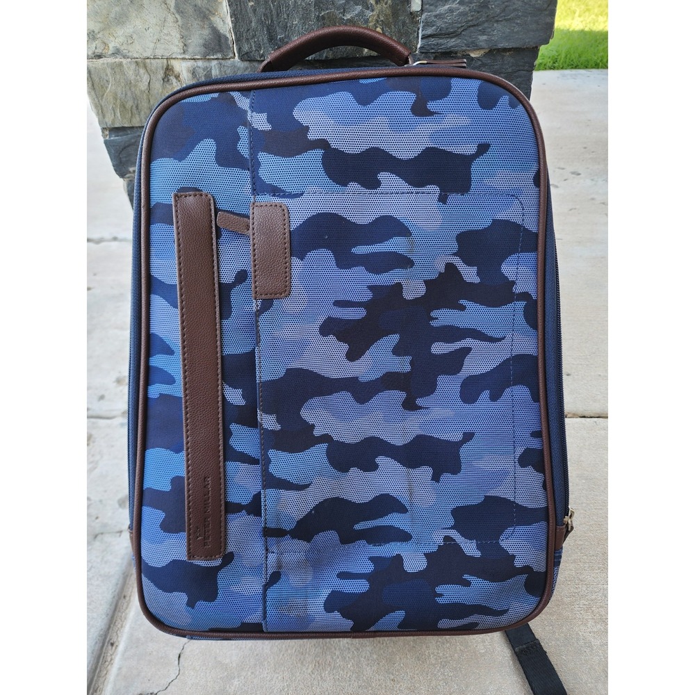 Peter Millar Backpack Blue Camo Travel Bag Nylon Leather Trim Carry On